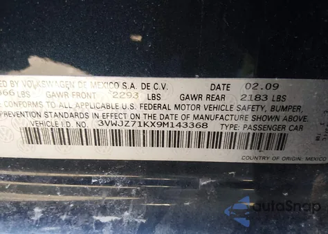 2009 Volkswagen Jetta S from USA, damaged, VIN 3VWJZ71KX9M143368